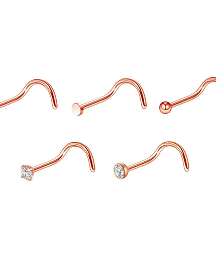 1pc Screw Curved Prong Nose Studs Rosegold Nose Rings Body Piercing jewelry Small Earrings For Women Gilrs Nostril Piercings