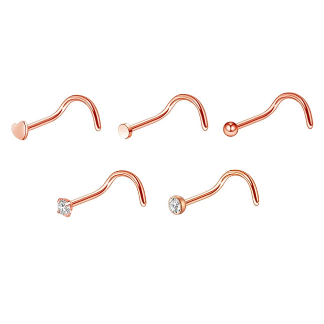 1pc Screw Curved Prong Nose Studs Rosegold Nose Rings Body Piercing jewelry Small Earrings For Women Gilrs Nostril Piercings