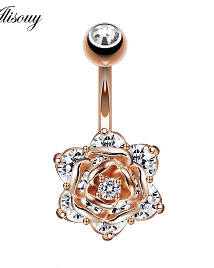 Belly piercing Rose flower navel piercing cute belly button rings piercing navel surgical steel women fashion christmas gifts