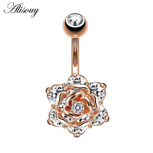 Belly piercing Rose flower navel piercing cute belly button rings piercing navel surgical steel women fashion christmas gifts