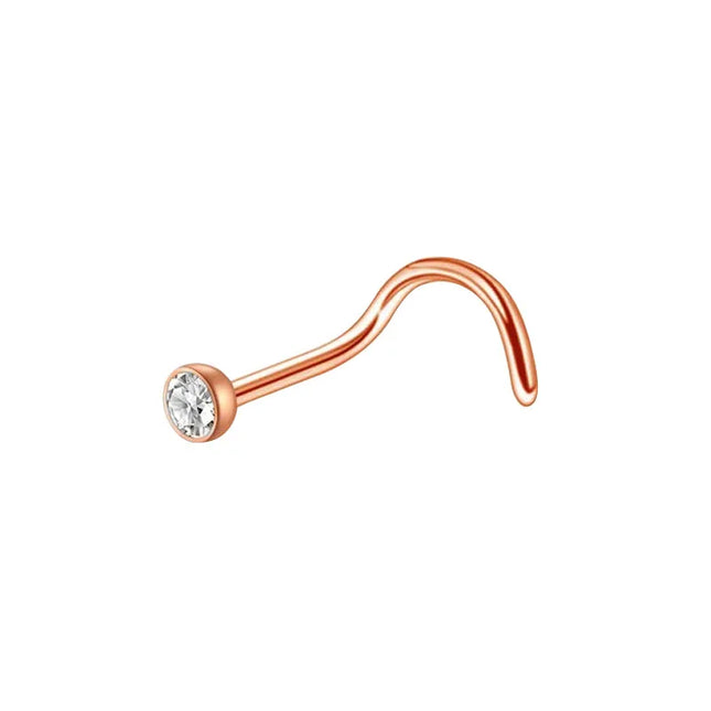 1pc Screw Curved Prong Nose Studs Rosegold Nose Rings Body Piercing jewelry Small Earrings For Women Gilrs Nostril Piercings