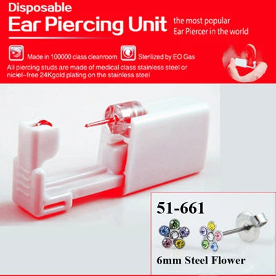1 Piece Sterilized Disposable Safety Nose Ear Piercing Device Sterile Bezel Cute Earring Crystal Flower Studs Ear Piercer Unit