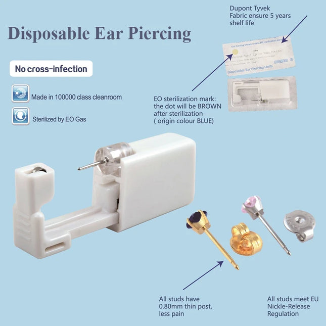 1 Piece Sterilized Disposable Safety Nose Ear Piercing Device Sterile Bezel Cute Earring Crystal Flower Studs Ear Piercer Unit