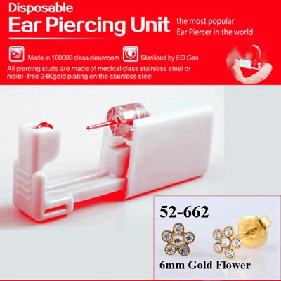 1 Piece Sterilized Disposable Safety Nose Ear Piercing Device Sterile Bezel Cute Earring Crystal Flower Studs Ear Piercer Unit