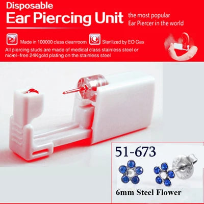 1 Piece Sterilized Disposable Safety Nose Ear Piercing Device Sterile Bezel Cute Earring Crystal Flower Studs Ear Piercer Unit