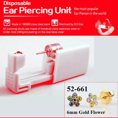 1 Piece Sterilized Disposable Safety Nose Ear Piercing Device Sterile Bezel Cute Earring Crystal Flower Studs Ear Piercer Unit