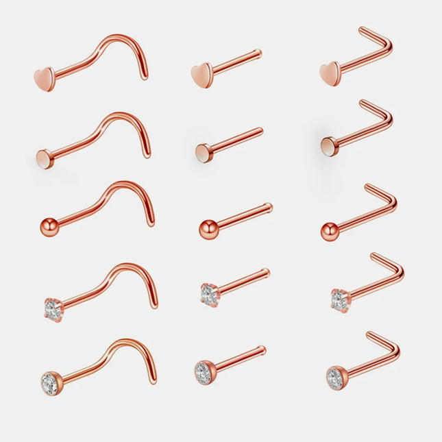 1pc Screw Curved Prong Nose Studs Rosegold Nose Rings Body Piercing jewelry Small Earrings For Women Gilrs Nostril Piercings