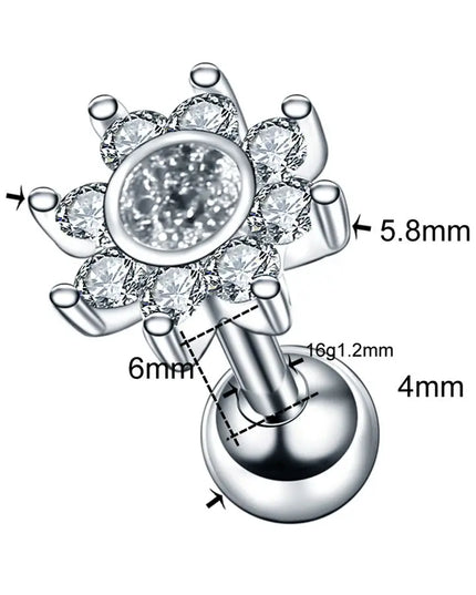 1PC Steel Ear Tragus Cartilage Piercing Crystal Flower Conch Lobe Earrings Barbell Piercing Orelha Ear Stud Helix Sexy Jewelry