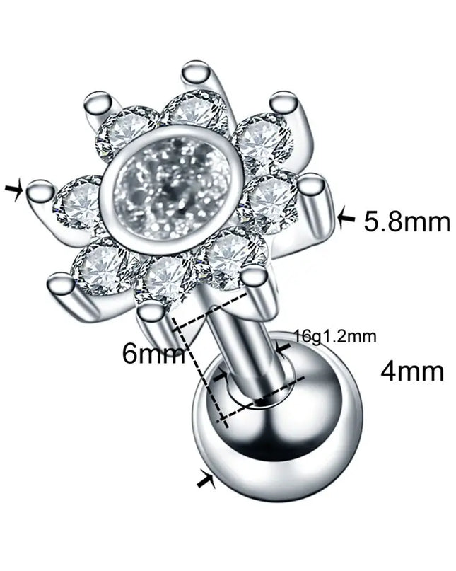 1PC Steel Ear Tragus Cartilage Piercing Crystal Flower Conch Lobe Earrings Barbell Piercing Orelha Ear Stud Helix Sexy Jewelry