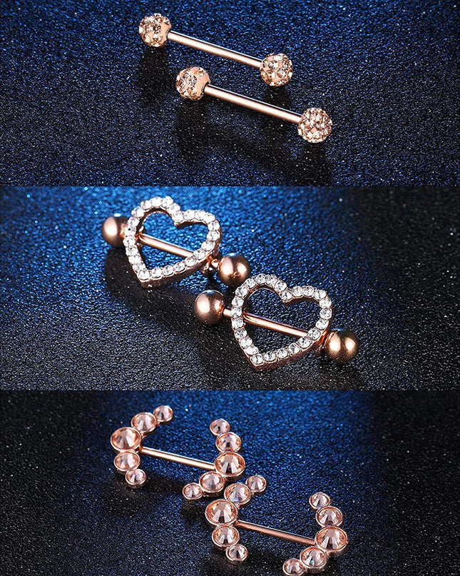 1 Pairs Sexy Heart Nipple Rings CZ Crystal Barbell Nipple Piercing Shield Women Man 316L Steel Body Piercing Jewelry Oreja 14G
