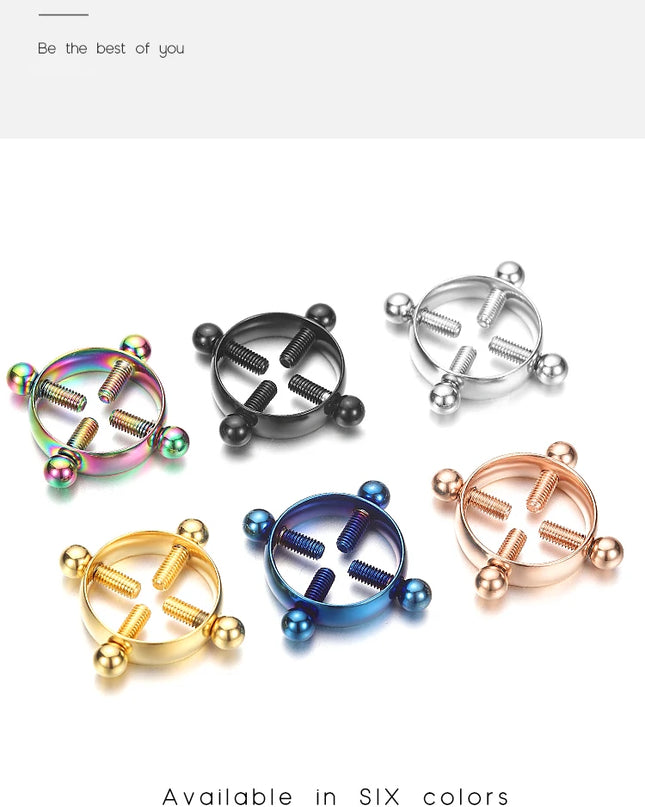 Fake Nipple Piercing Jewelry Screw Nipple Ring Clamps Stainless Steel Women Bra Breast Round Shield Body Jewelry 1 PC