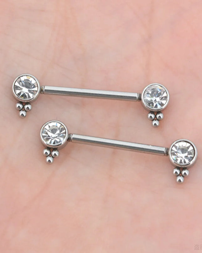 2Pcs 1.2x14mm Unthreaded Barbell Nipple Rings with Rhinestone Ball Stainless Steel Nipple Piercing Nonscrewed Nipples Jewelry