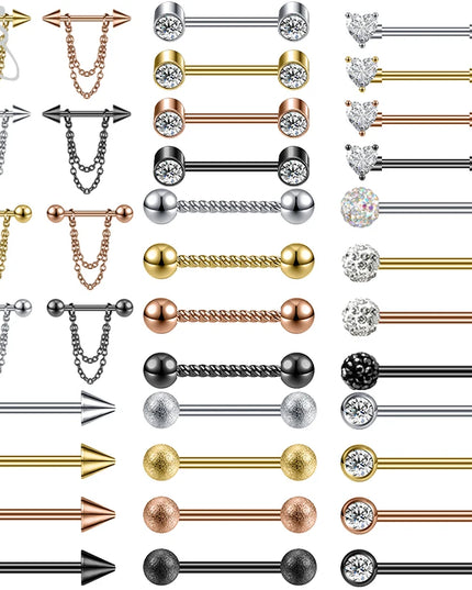 ZS 2PCS Stainless Steel Nipple Piercing Bar For Women 14G Crystal Heart Nipple Shield Ring Horseshoe Barbell Sexy Nipple Jewelry