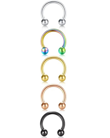 5pcs Stainless Steel Nose Hoop Ring Septum Rings Lip Studs Nostril Earrings Circular Tragus Ear Piercing Horseshoe Body Jewelry