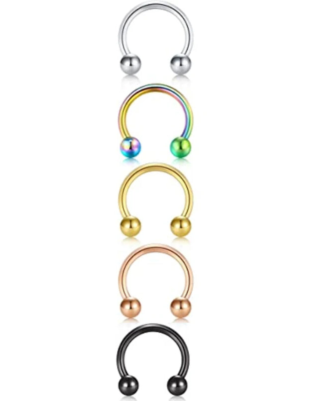 5pcs Stainless Steel Nose Hoop Ring Septum Rings Lip Studs Nostril Earrings Circular Tragus Ear Piercing Horseshoe Body Jewelry