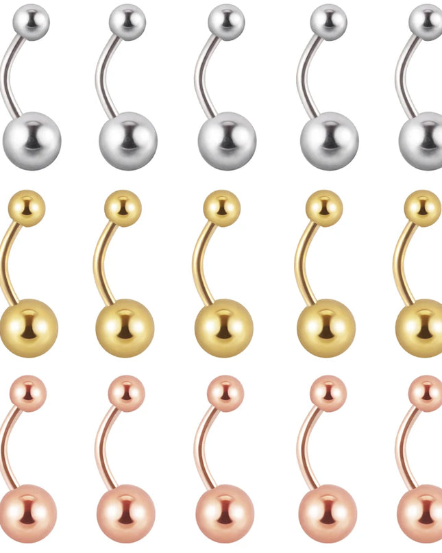 1Piece Surgical Steel Anodized Belly Button Rings Matte Balls Navel Studs Banana  Curved Barbell Body Piercing Jewelry 14g