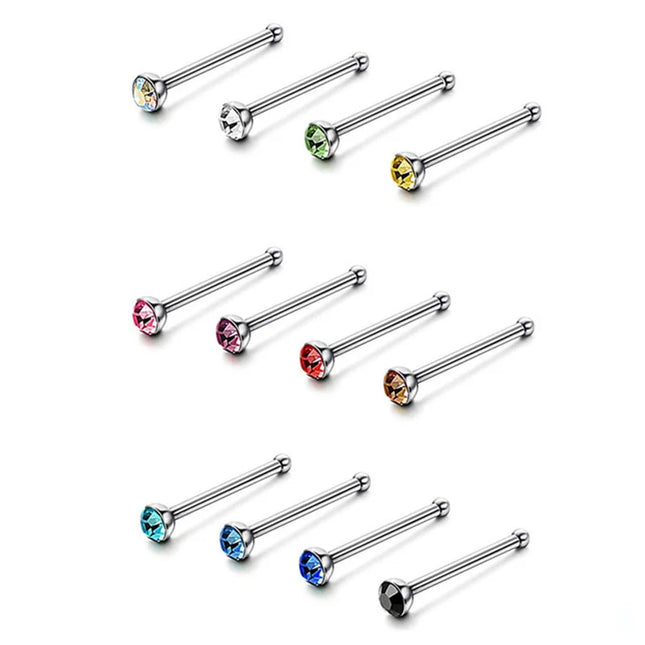 12/24/36Pcs L Shape Nose Ring Curve Pack Crystal Straight Nose Ring Set Nose Stud Lot Piercing Nariz Cuff Nase Pircing Nose Clip