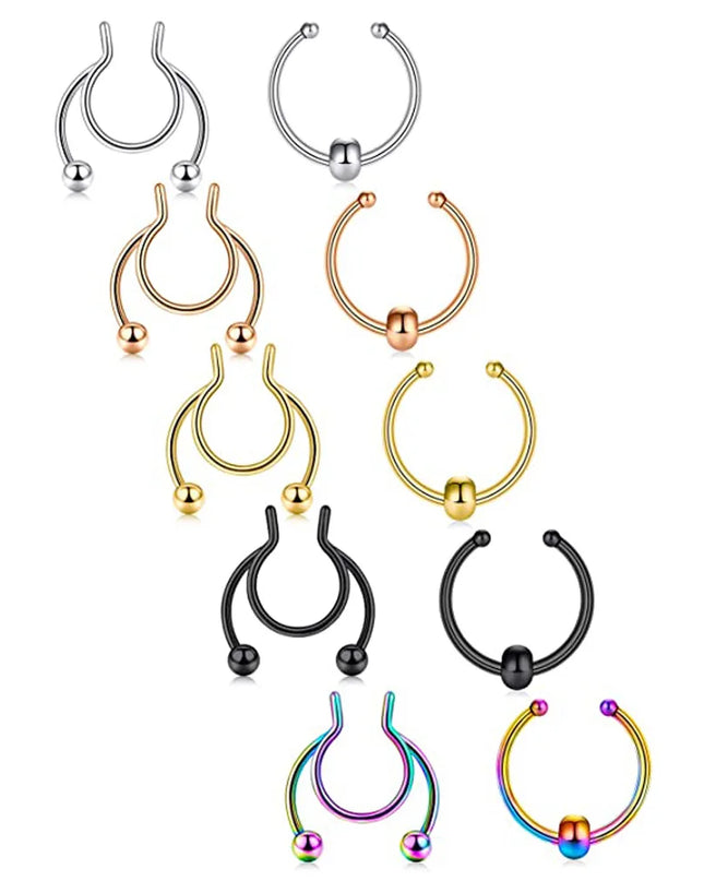 Fake Nose Septum Rings Faux Fake False Imitate Nose Rings Clip Horseshoe Hoop Ring Stainless Steel Body Non Piercing Jewelry