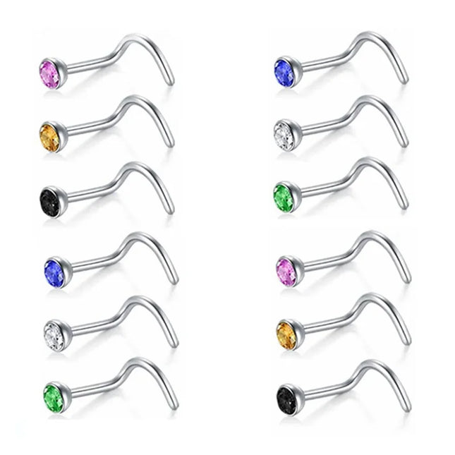 12/24/36Pcs L Shape Nose Ring Curve Pack Crystal Straight Nose Ring Set Nose Stud Lot Piercing Nariz Cuff Nase Pircing Nose Clip