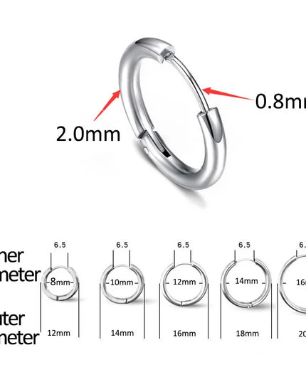 1 pair Women/Man Stainless Steel Small Hoops Earring Piercing Ear Cartilage Tragus Simple Thin Circle Anti-allergic Ear Buckle