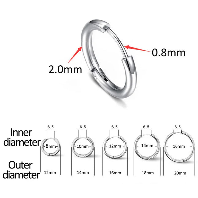 1 pair Women/Man Stainless Steel Small Hoops Earring Piercing Ear Cartilage Tragus Simple Thin Circle Anti-allergic Ear Buckle