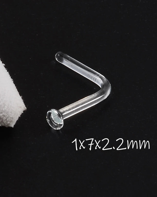 1PC Glass Nose Helix Studs Transparent Straight Curved Nose Ring Prevent Allergy Nariz Tragus Navel Piercing Body Jewelry