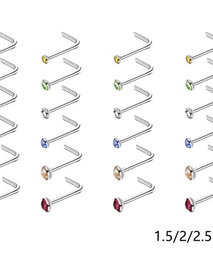 12/24/36Pcs L Shape Nose Ring Curve Pack Crystal Straight Nose Ring Set Nose Stud Lot Piercing Nariz Cuff Nase Pircing Nose Clip