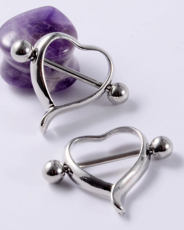 2Pcs Surgical Steel Cone Nipple Piercing Heart Barbell 14G Nipple Shield Charming Nipple Rings For Women Body Piercing Jewelry