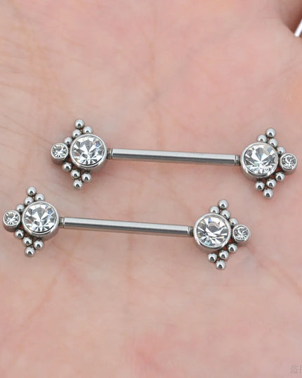 2Pcs 1.2x14mm Unthreaded Barbell Nipple Rings with Rhinestone Ball Stainless Steel Nipple Piercing Nonscrewed Nipples Jewelry