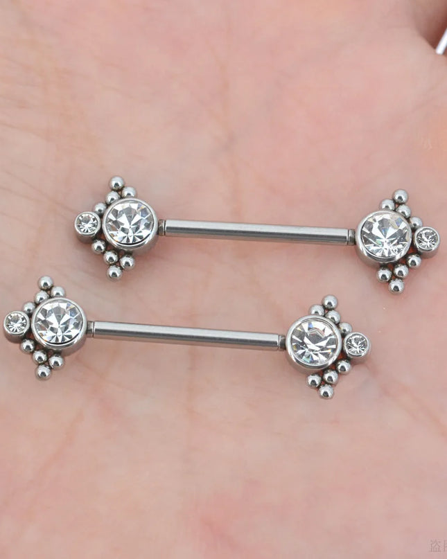 2Pcs 1.2x14mm Unthreaded Barbell Nipple Rings with Rhinestone Ball Stainless Steel Nipple Piercing Nonscrewed Nipples Jewelry