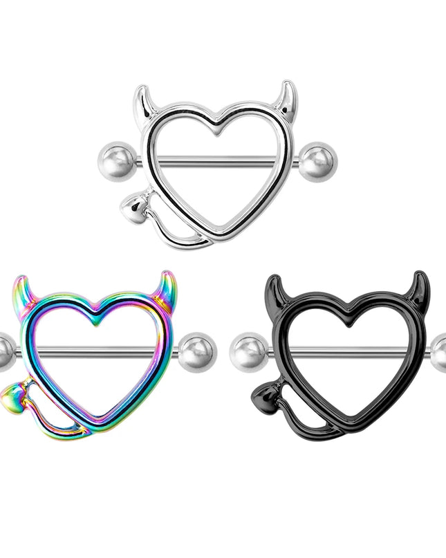 1 Pair 14G Stainless steel Breast Piercing Jewelry Heart Nipple Piercing Bar Nipple Rings Shield Cover Barbell Sexy Piercings