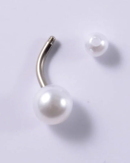 5pcs Belly Button Ring Surgical Steel&Faux Pearl Decor Acrylic Pearl Ball Navel Piercing Woman Barbell Ombligo Ring Jewelry