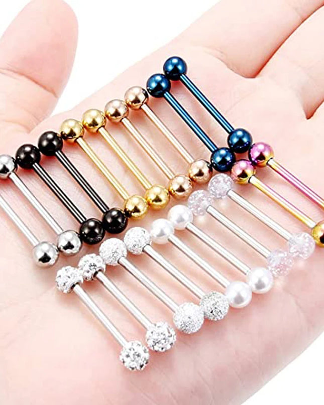 14G Tongue Rings Nipple Rings Surgical Steel Barbell Nipplering Body Piercing Jewelry for Women Men 12MM 14MM 16MM 18MM Bar Leng