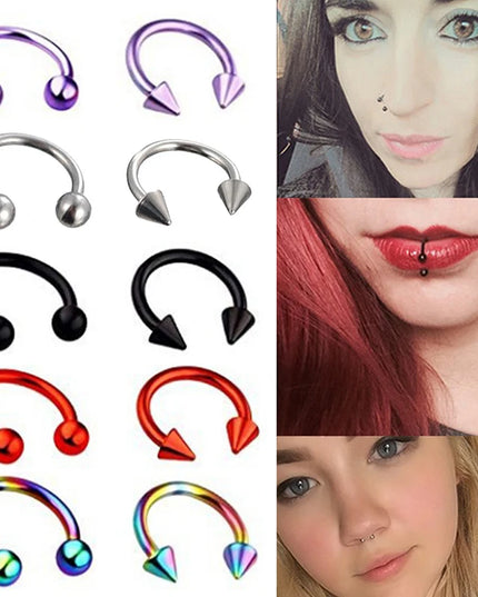 Stainless Steel Cone Spike Horseshoe Circular Septum Nose Ring Nipple Hoops Nose Septum Eyebrow Ear Piercing Body Jewelry