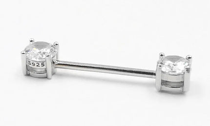 1pcs 925 sterling silver Nipple ring Front Facing Double CZ  Nipple Bar  barbell 18G*14/16mm piercing body jewelry
