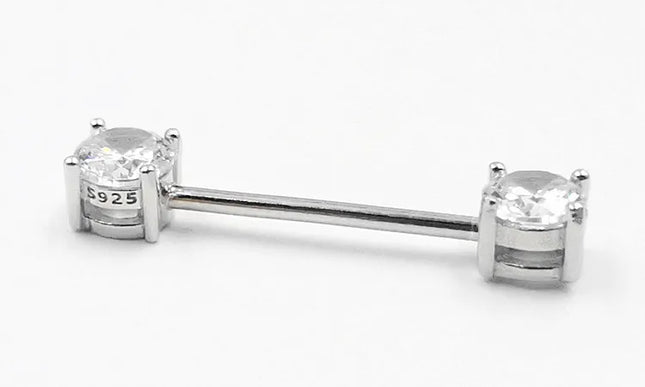 1pcs 925 sterling silver Nipple ring Front Facing Double CZ  Nipple Bar  barbell 18G*14/16mm piercing body jewelry
