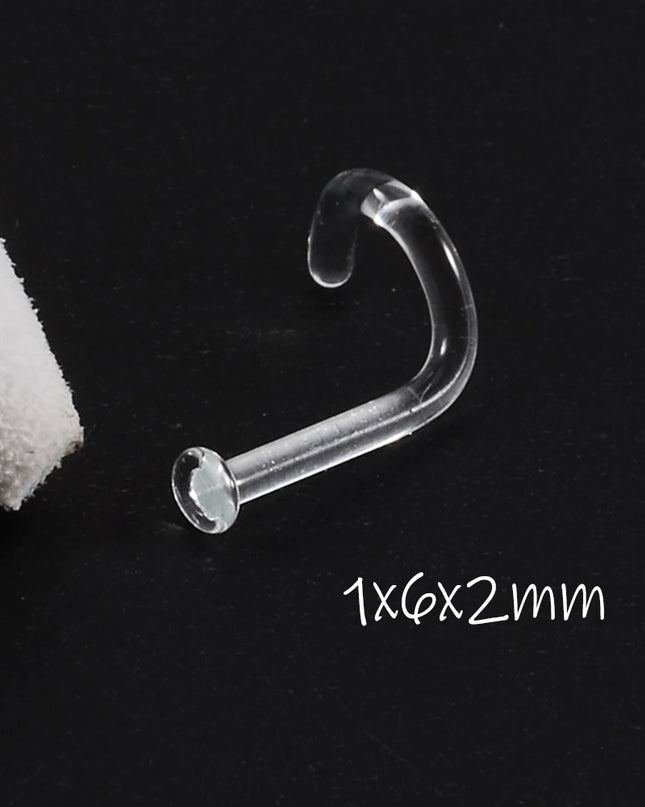 1PC Glass Nose Helix Studs Transparent Straight Curved Nose Ring Prevent Allergy Nariz Tragus Navel Piercing Body Jewelry
