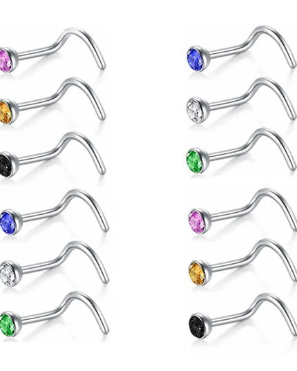 12/24/36Pcs L Shape Nose Ring Curve Pack Crystal Straight Nose Ring Set Nose Stud Lot Piercing Nariz Cuff Nase Pircing Nose Clip