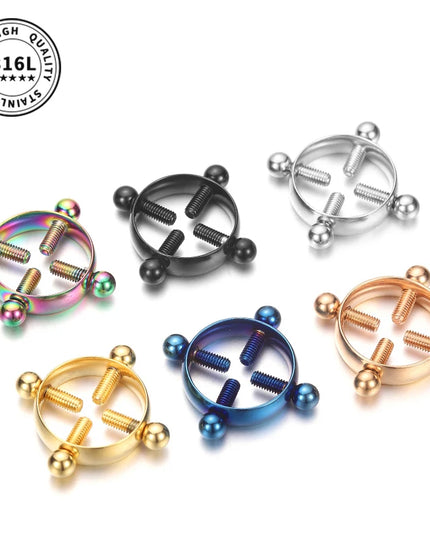Fake Nipple Piercing Jewelry Screw Nipple Ring Clamps Stainless Steel Women Bra Breast Round Shield Body Jewelry 1 PC