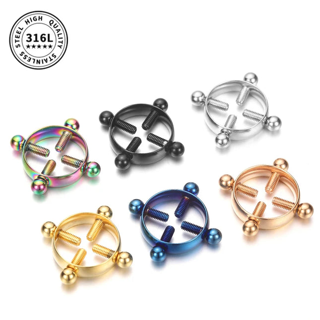 Fake Nipple Piercing Jewelry Screw Nipple Ring Clamps Stainless Steel Women Bra Breast Round Shield Body Jewelry 1 PC