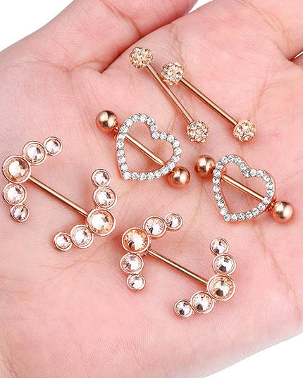 Stainless Steel Heart Nipple Piercing Rings Sets 14G Crystal Tongue Ring Nipple Barbell Lot Sexy Piercing Nipple Body Jewelry