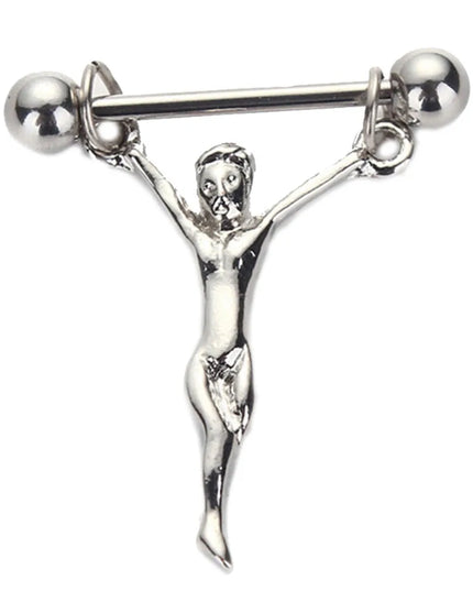 1PCS Nipple Piercing Statue Jesus Stainless Steel Nipple Barbells Chains Statue Of Jesus Nipple Shields Bars Body Jewelry