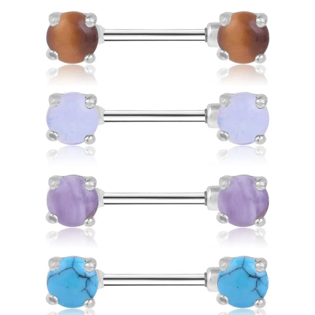 1Pair Stainless Steel Crystal Nipple Piercing Barbell Lot 14Gcharming Opal Nipple Piercing Jewelry Bulk Sexy Nipple Piercing Set
