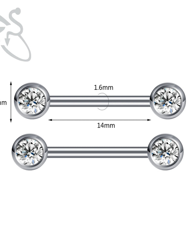 ZS 2PCS Stainless Steel Nipple Piercing Bar For Women 14G Crystal Heart Nipple Shield Ring Horseshoe Barbell Sexy Nipple Jewelry