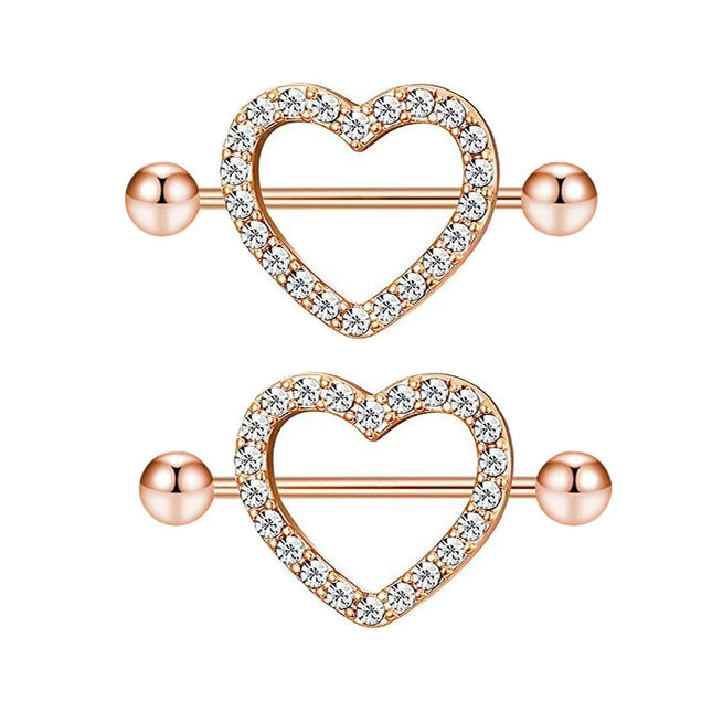 2PCS Heart Rings Nipple Ring Barbell Body Piercing Jewelry Sexy Crystal Gifts Love Hearts Nipple Bar Rings Sheild Drop Ship