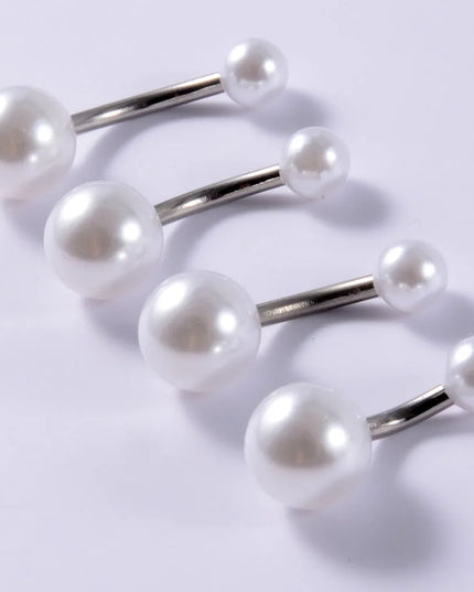 5pcs Belly Button Ring Surgical Steel&Faux Pearl Decor Acrylic Pearl Ball Navel Piercing Woman Barbell Ombligo Ring Jewelry