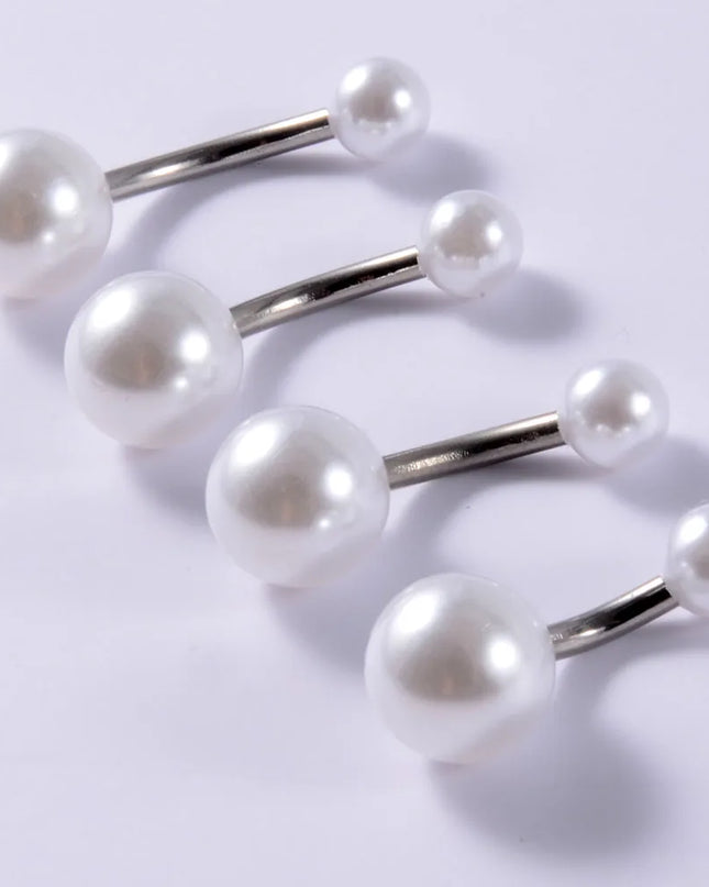 5pcs Belly Button Ring Surgical Steel&Faux Pearl Decor Acrylic Pearl Ball Navel Piercing Woman Barbell Ombligo Ring Jewelry