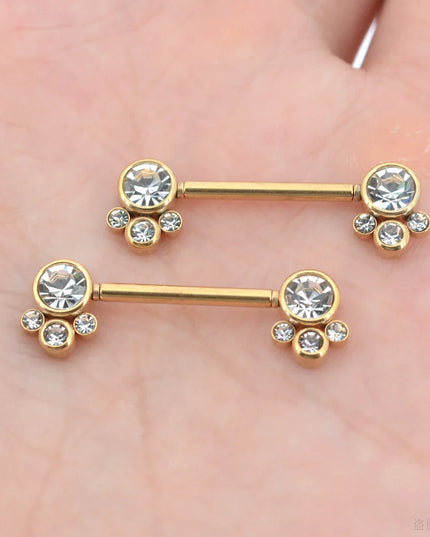 2Pcs 1.2x14mm Unthreaded Barbell Nipple Rings with Rhinestone Ball Stainless Steel Nipple Piercing Nonscrewed Nipples Jewelry