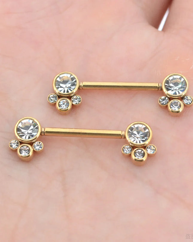 2Pcs 1.2x14mm Unthreaded Barbell Nipple Rings with Rhinestone Ball Stainless Steel Nipple Piercing Nonscrewed Nipples Jewelry