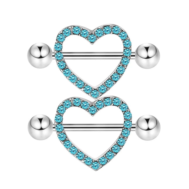 1 Pairs Sexy Heart Nipple Rings CZ Crystal Barbell Nipple Piercing Shield Women Man 316L Steel Body Piercing Jewelry Oreja 14G